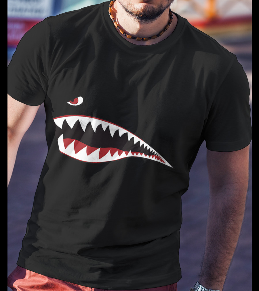 Shark Nose Art WWII Green Military Airplane Iconic T-Shirt