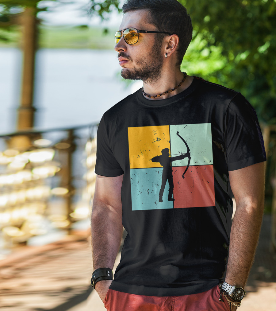 Shoot Aim Archer Bow Archery Arrow Vintage Silhouette Blocks T-Shirt