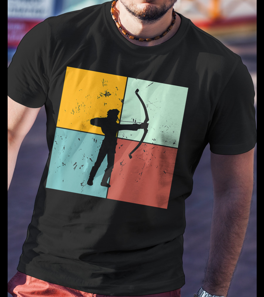 Shoot Aim Archer Bow Archery Arrow Vintage Silhouette Blocks T-Shirt