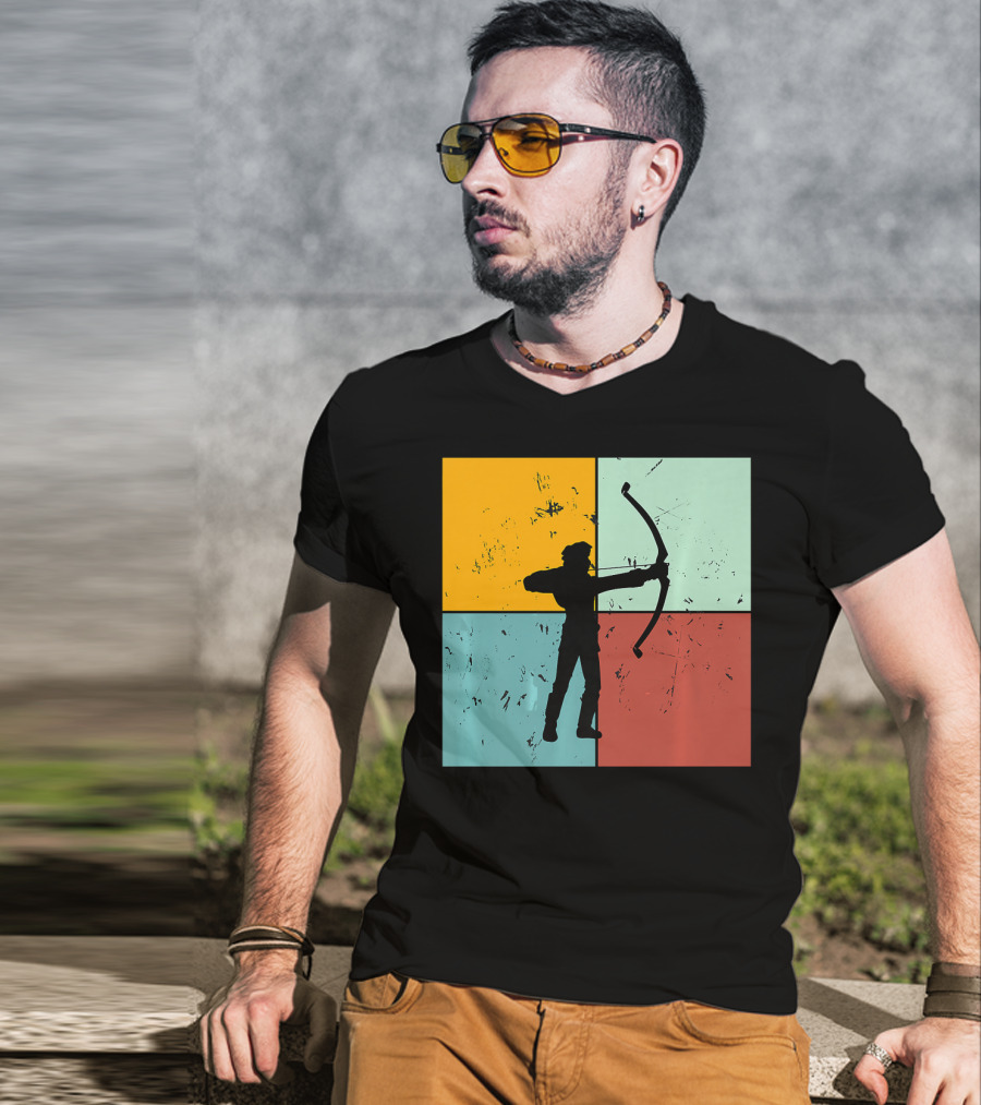 Shoot Aim Archer Bow Archery Arrow Vintage Silhouette Blocks T-Shirt