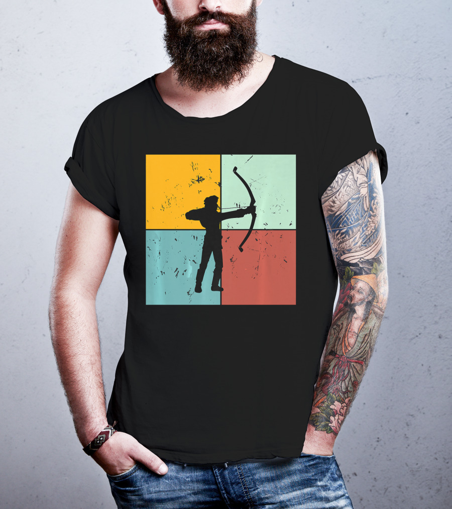 Shoot Aim Archer Bow Archery Arrow Vintage Silhouette Blocks T-Shirt