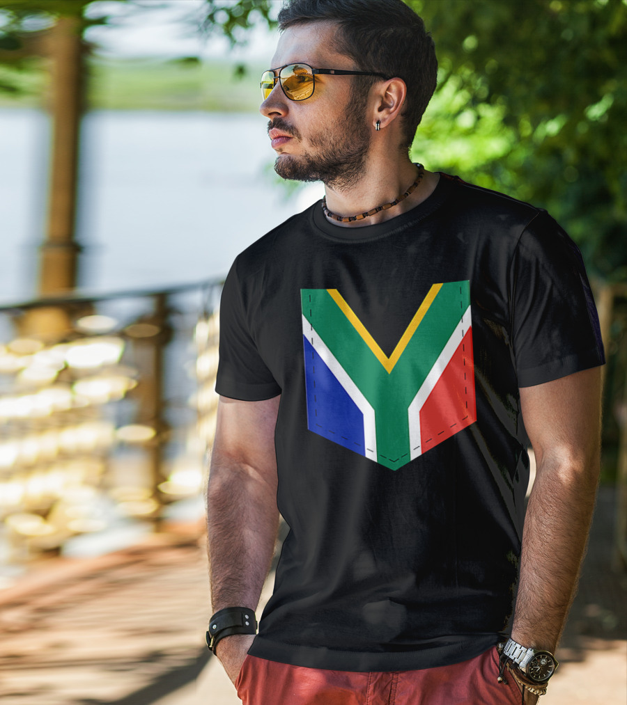 South Africa Flag Pocket Style With Printed Sout T-Shirt