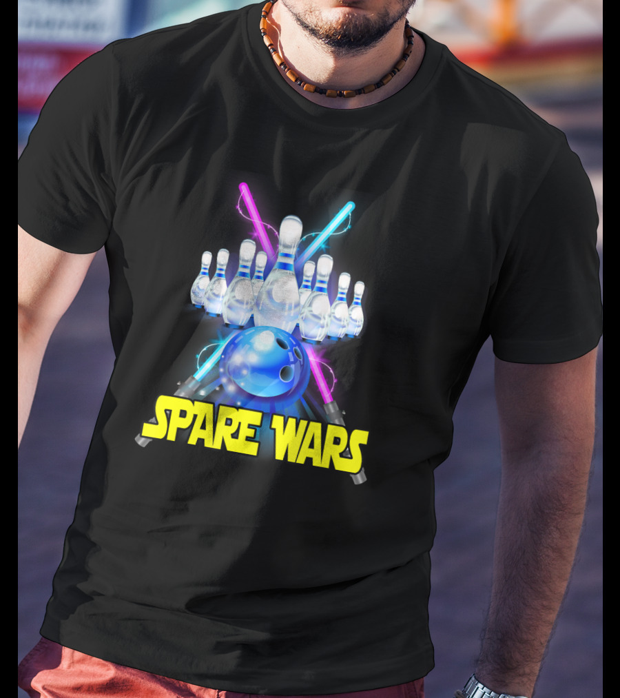 Spare Wars Bowling Team With Bowling Pins And Glowing Sabers T-Shirt