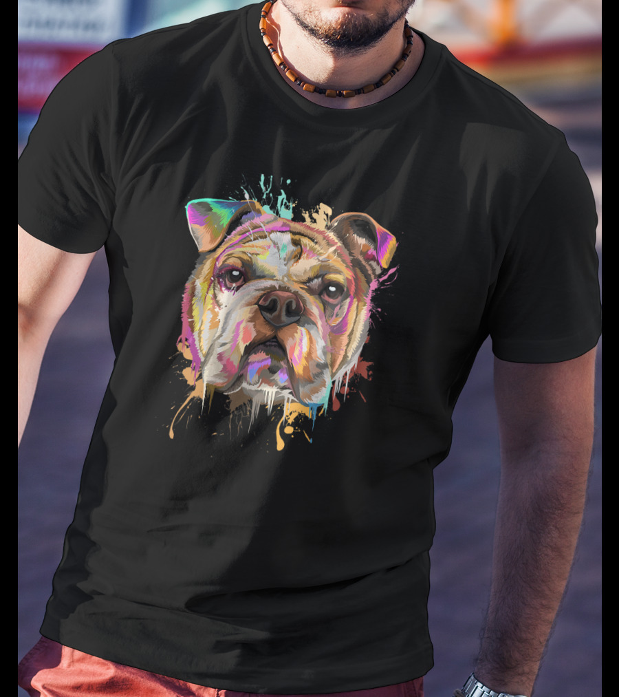 Splash Art Bulldog English Bulldo Dripping Colorful Paint T-Shirt