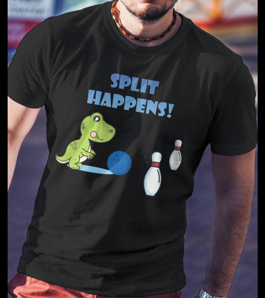 Split Happens Dino T-Rex Bowlingpin Fun T-Shirt