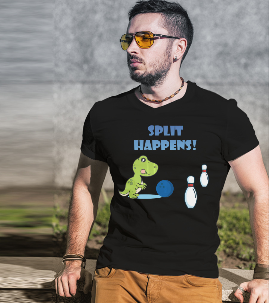 Split Happens Dino T-Rex Bowlingpin Fun T-Shirt