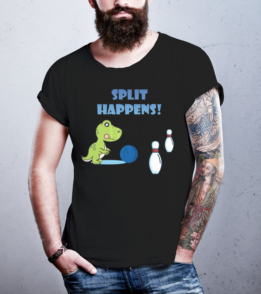 Split Happens Dino T-Rex Bowlingpin Fun T-Shirt