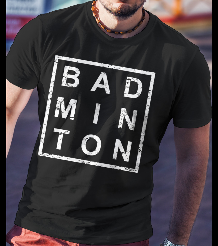 Badminton Square Grunge Text T-Shirt