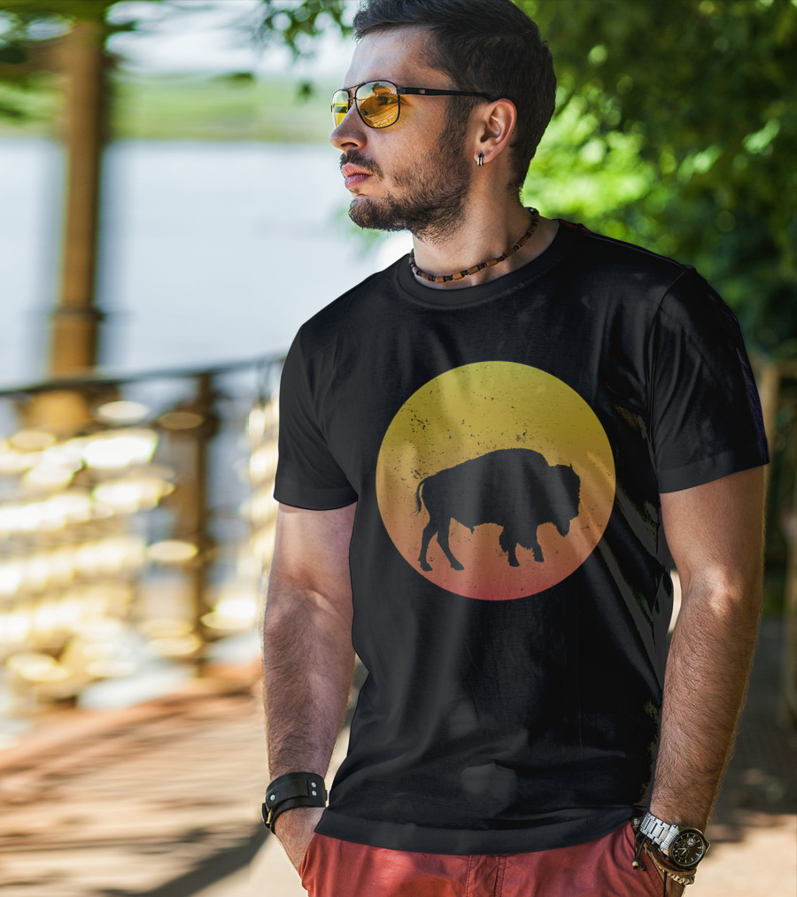 Sunset Plains Bison Vintage Circle T-Shirt
