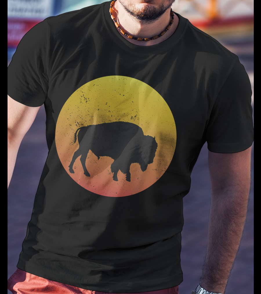 Sunset Plains Bison Vintage Circle T-Shirt