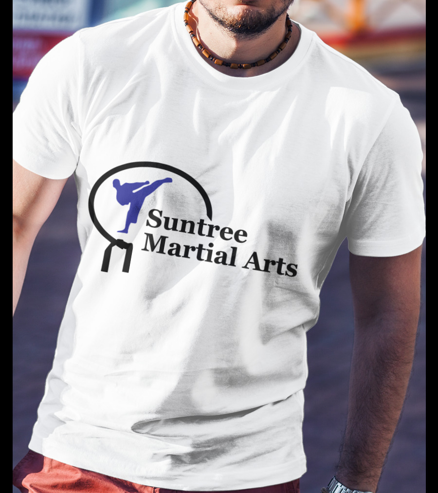 Suntree Martial Arts Logo With Blue Kicking T-Shirt