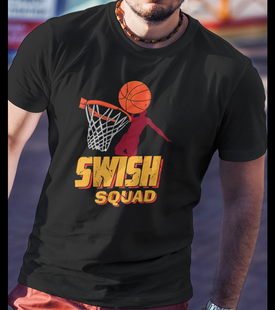 Swish Squad Basketball Player Dunking Basketball Through Hoop T-Shirt
