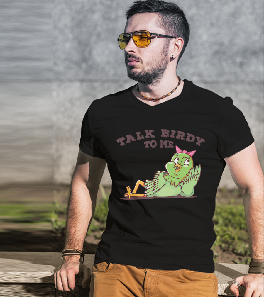 Talk Birdy To Me Funny Parrot Bird Relaxing With Bow T-Shirt