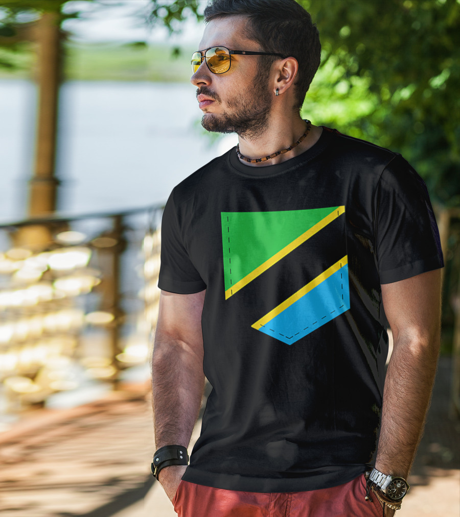 Tanzania Flag With Printed Tanzani Pocket T-Shirt