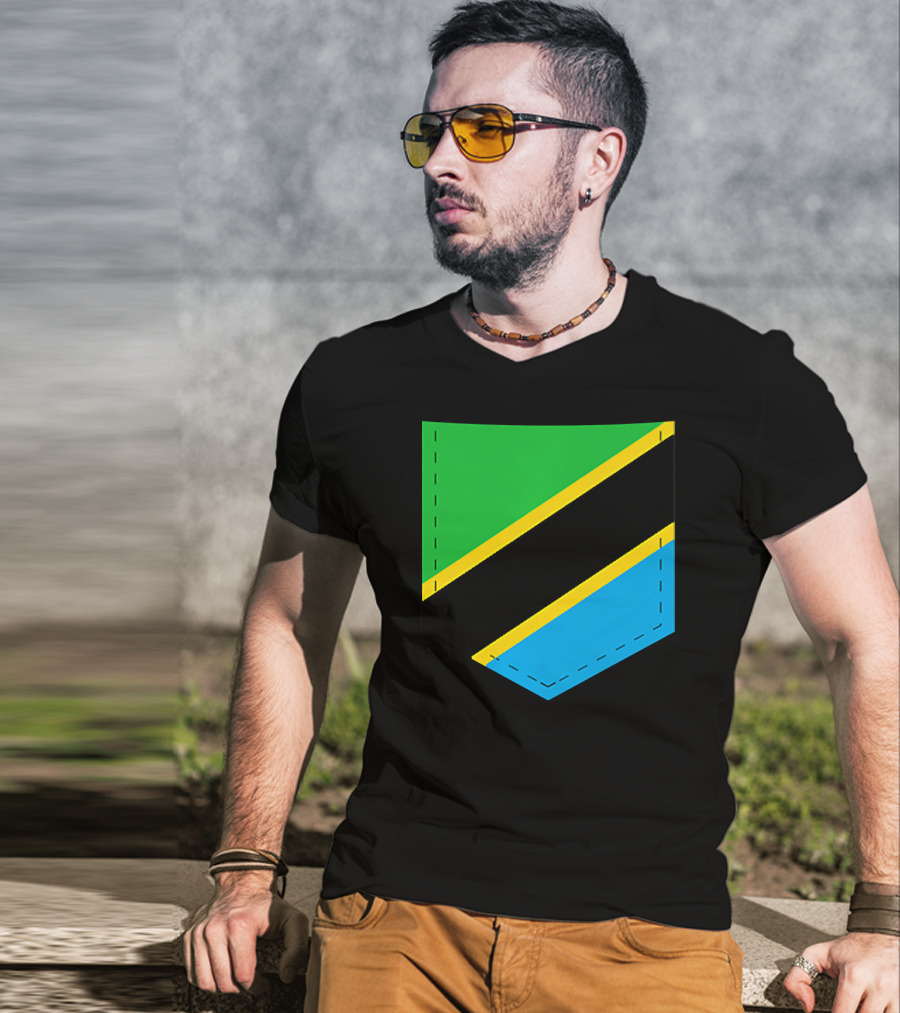 Tanzania Flag With Printed Tanzani Pocket T-Shirt
