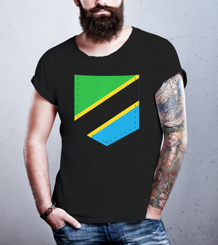 Tanzania Flag With Printed Tanzani Pocket T-Shirt