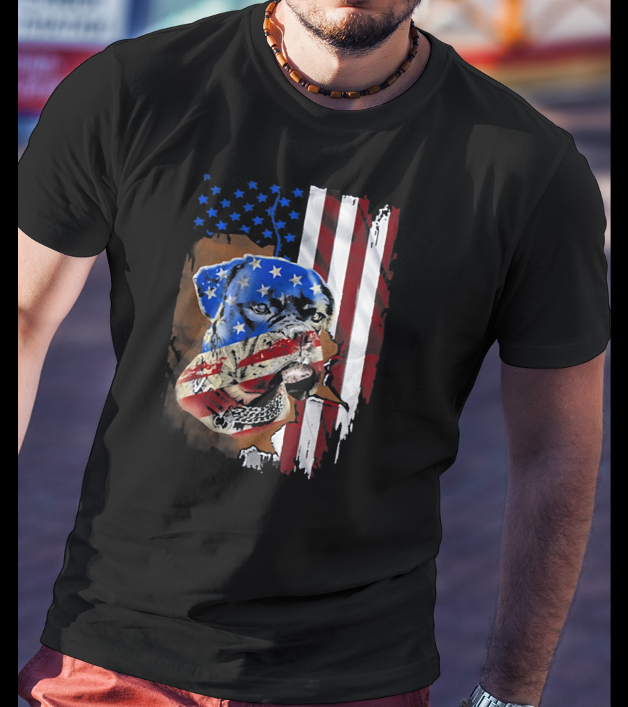 Tattoos Boxer Dog With American Flag Background T-Shirt