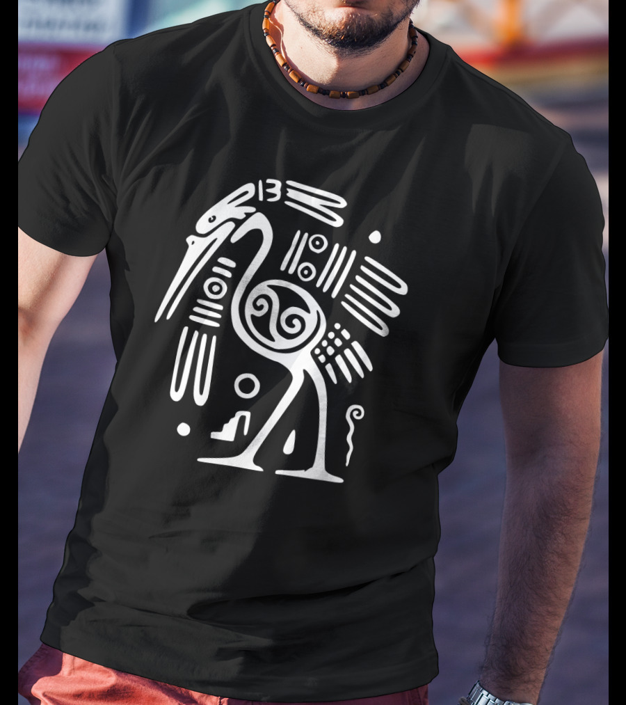 Ibis Ornithology White Line Drawing Ancient Symbolic T-Shirt