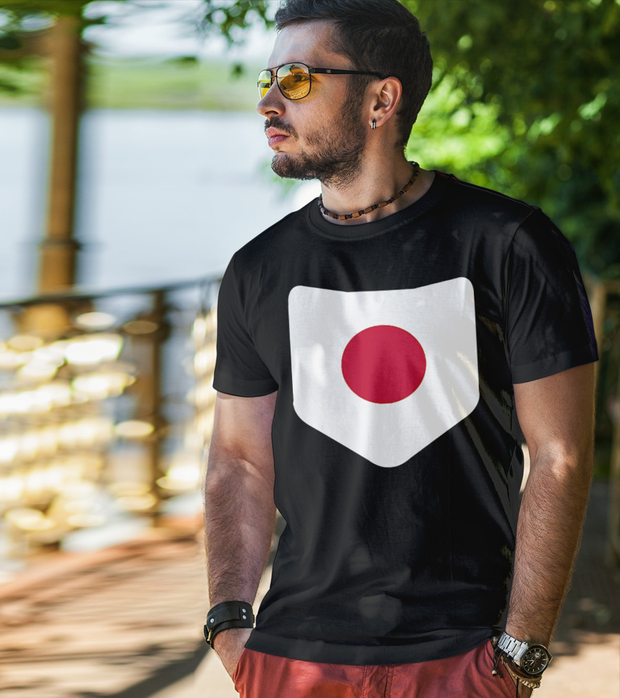 Japan Symbol Emblem With Printed Japanese Flag T-Shirt