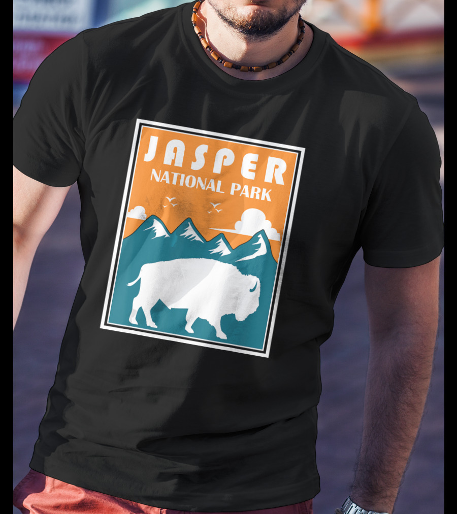 Jasper National Park Canada Bison Silhouette Mountains T-Shirt
