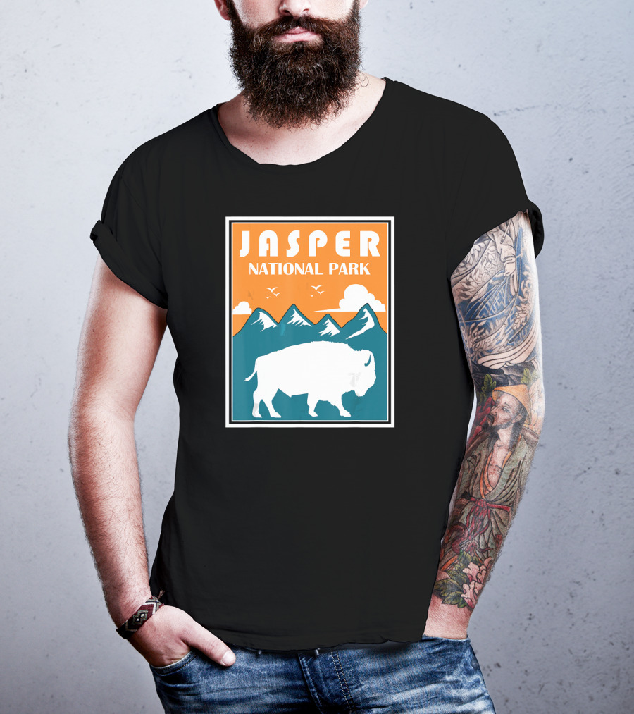 Jasper National Park Canada Bison Silhouette Mountains T-Shirt
