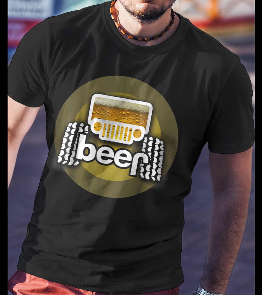 Jeep Beer Icon With Funny Cool Alcohol And Tire Tracks T-Shirt