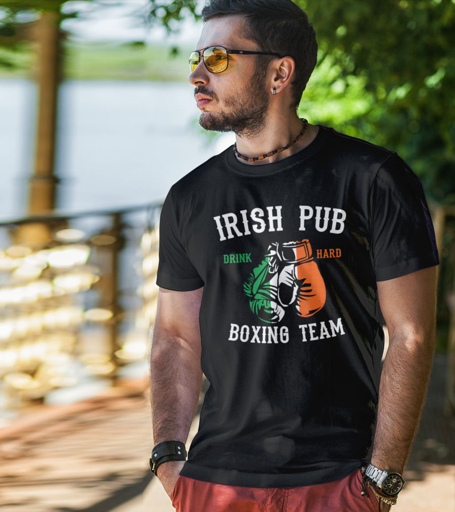 Irish Pub Boxing Team Drink Hard Irish Flag Gloves T-Shirt