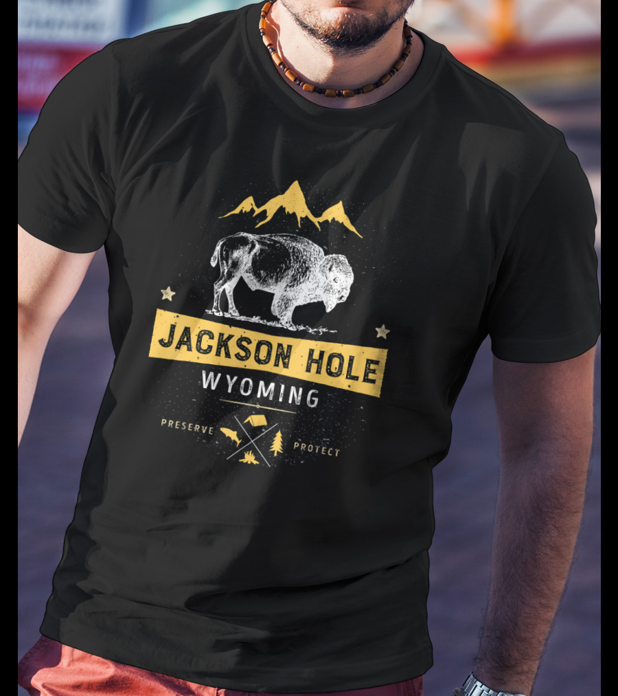 Jackson Hole Wyoming Bison Preserve Protect Mountains Camping T-Shirt