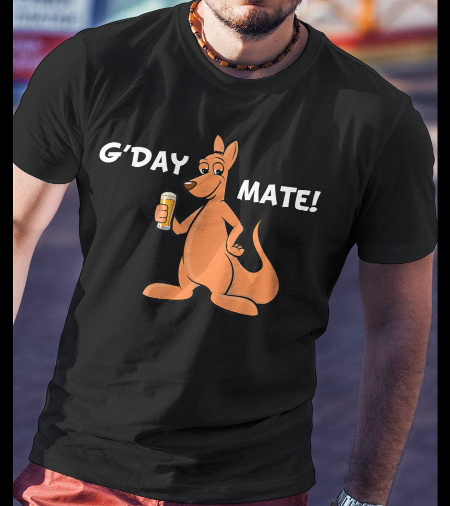 G'Day Mate Kangaroo Holding Beer T-Shirt