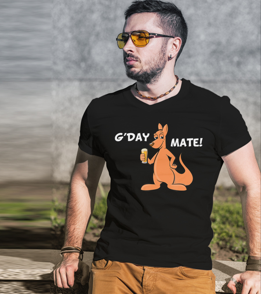 G'Day Mate Kangaroo Holding Beer T-Shirt