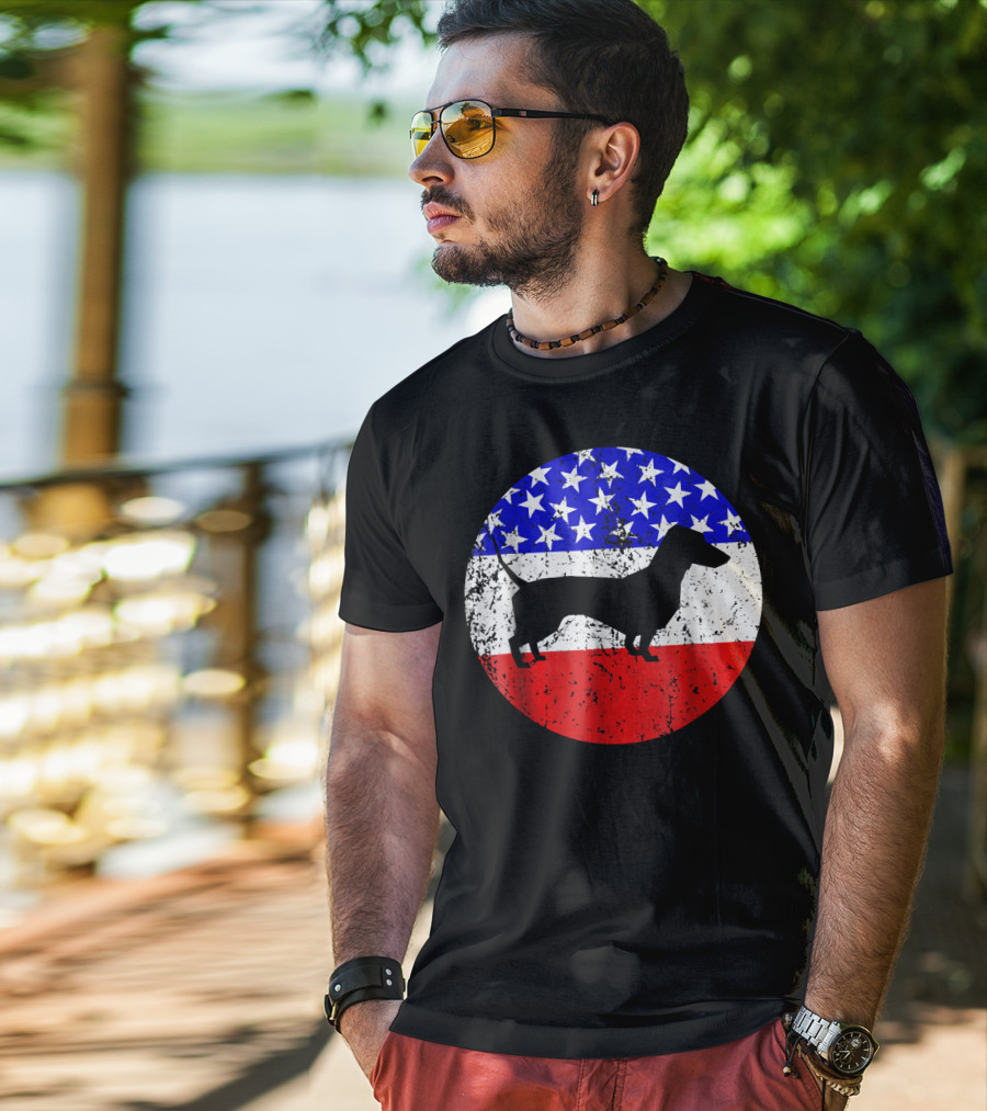 American Flag Dachshund Silhouette T-Shirt