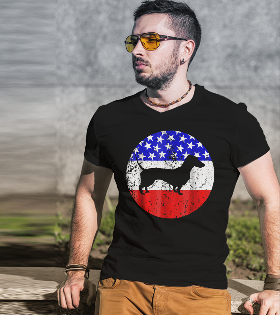 American Flag Dachshund Silhouette T-Shirt