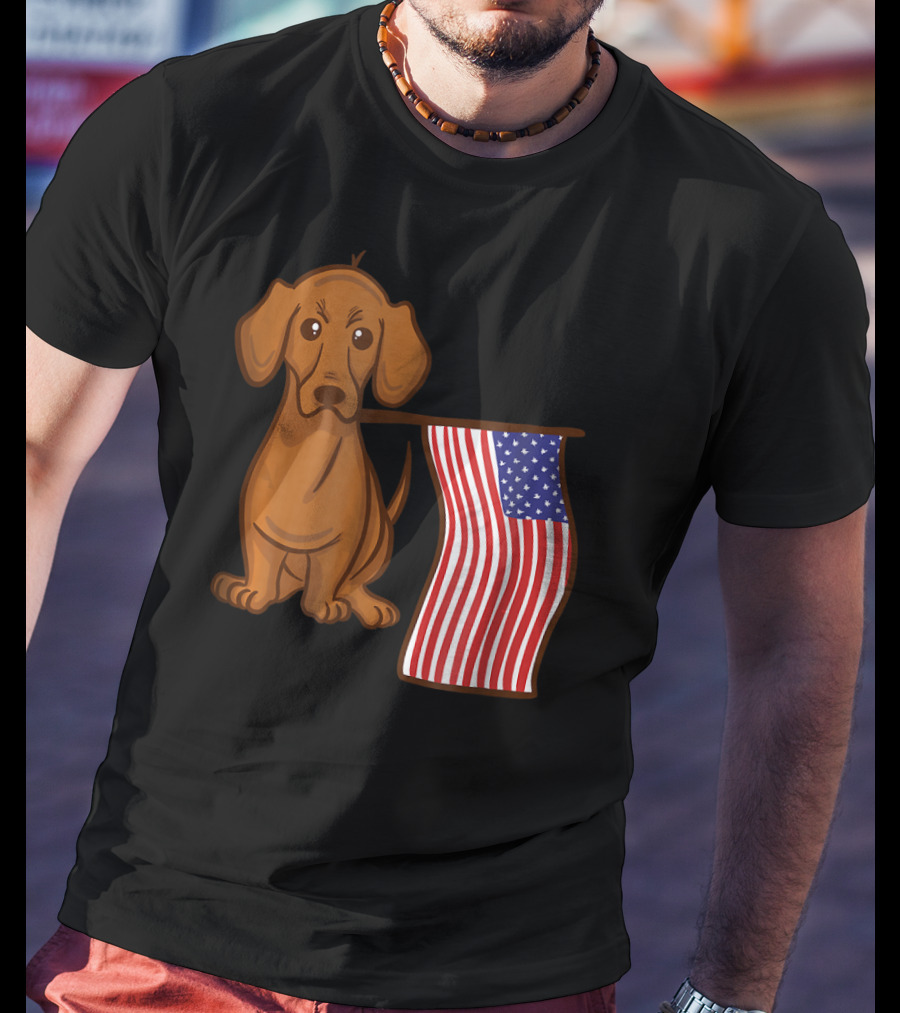 American Flag Dachshund Funny Wien Patriotic Dog T-Shirt