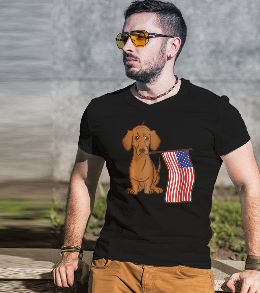 American Flag Dachshund Funny Wien Patriotic Dog T-Shirt