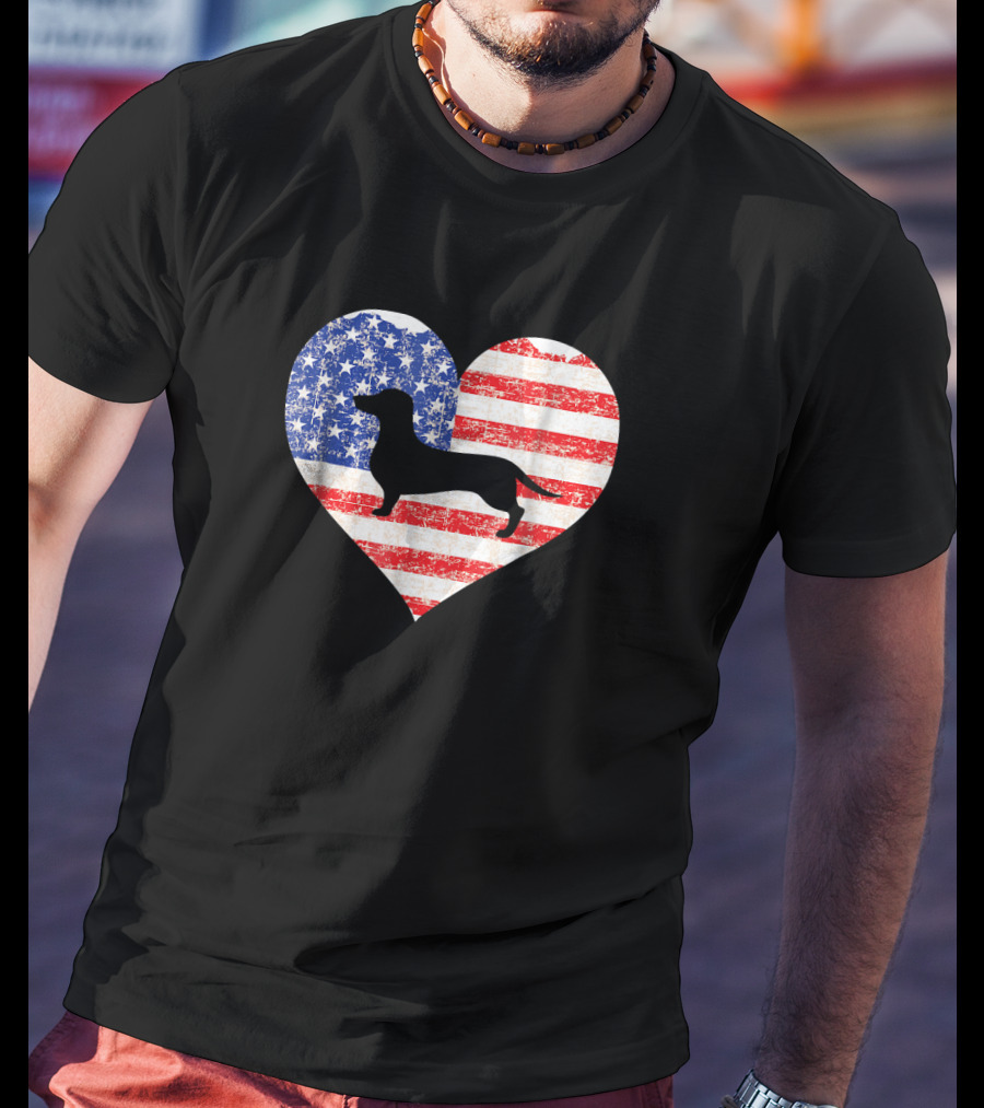 American Flag Heart With Dachshund Silhouette US Love T-Shirt