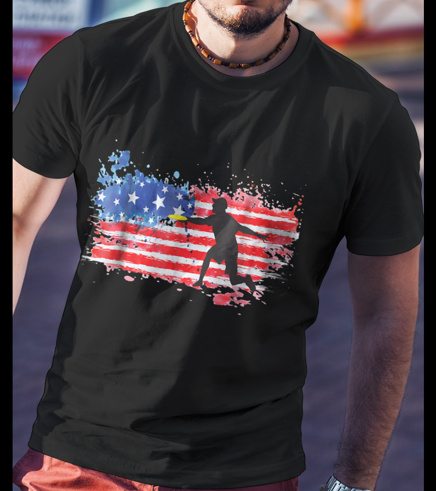 American Flag Frisbee Golf Player T-Shirt