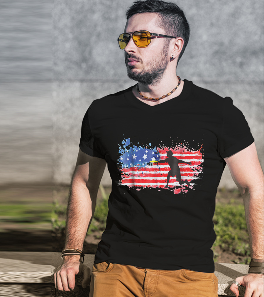 American Flag Frisbee Golf Player T-Shirt