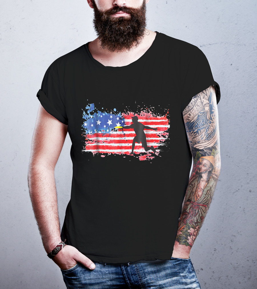 American Flag Frisbee Golf Player T-Shirt