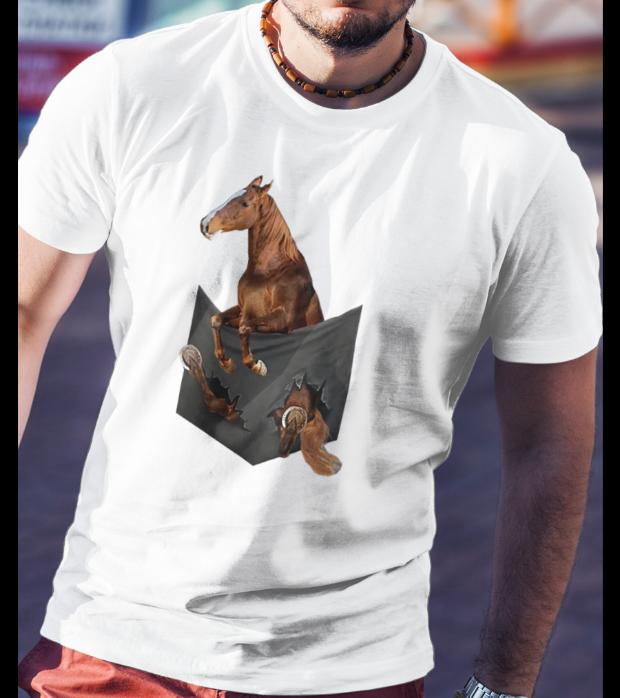 American Saddlebred Horse Emerging From Pocket Optical Illusion T-Shirt