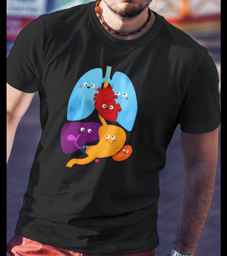 Anatomy Illustrated Heart Lungs Organs Cute Colorful Cartoon Characters T-Shirt