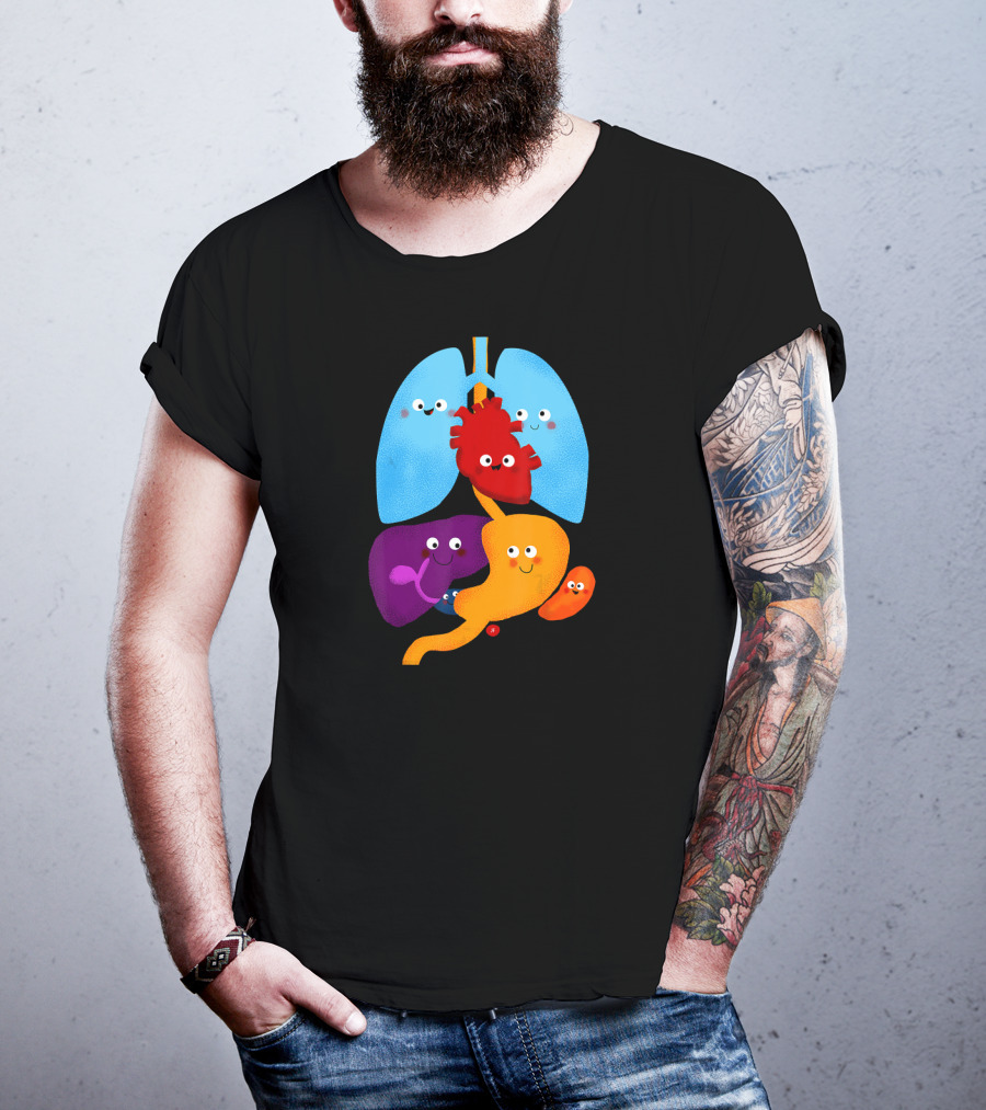Anatomy Illustrated Heart Lungs Organs Cute Colorful Cartoon Characters T-Shirt