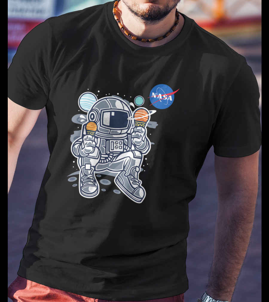 Astronaut Holding Planet Ice Cream NASA T-Shirt