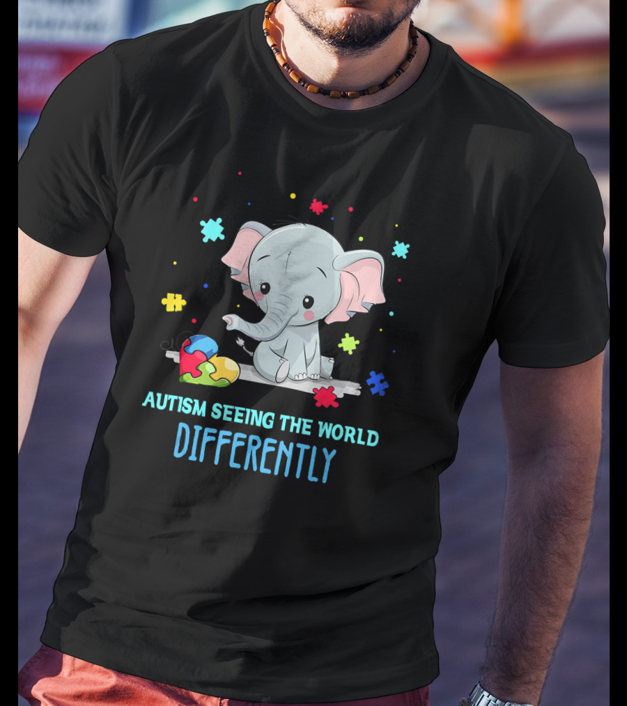 Autism Seeing The World Differently Elephant Puzzle Pieces T-Shirt