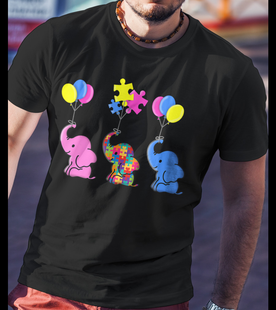 Autism Awareness Elephant Balloons Puzzle T-Shirt