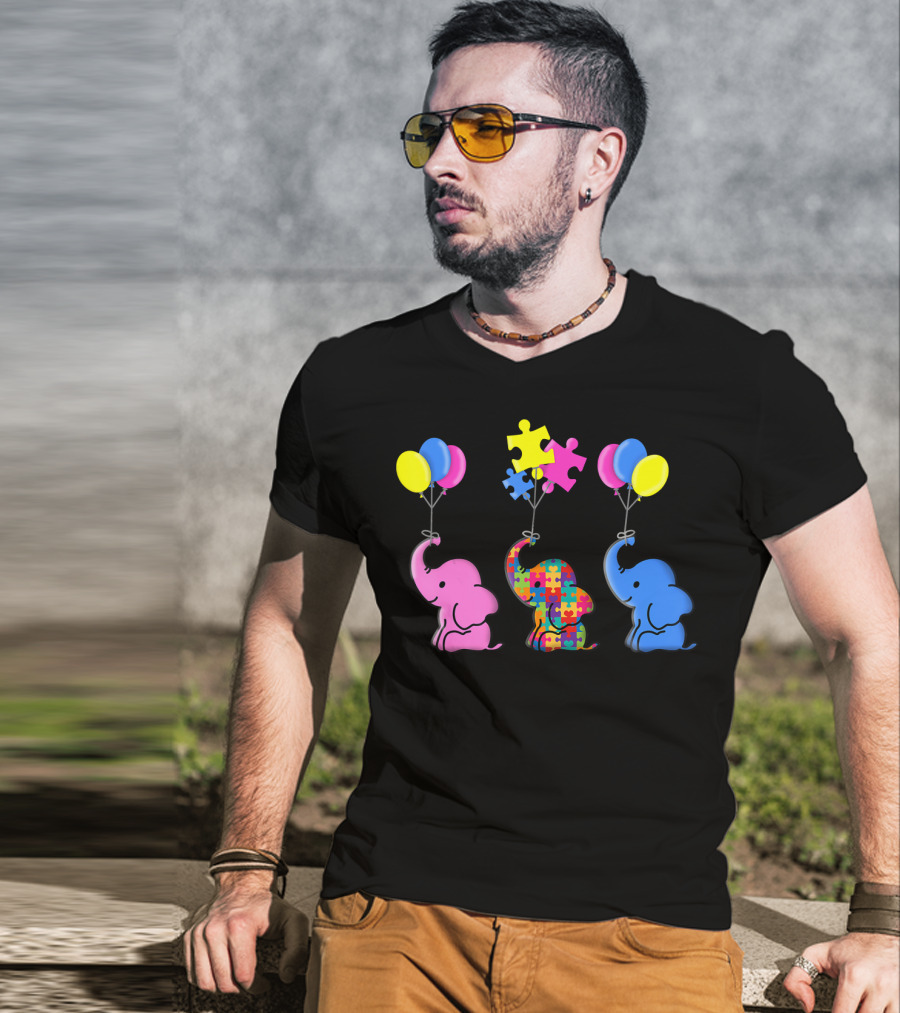 Autism Awareness Elephant Balloons Puzzle T-Shirt