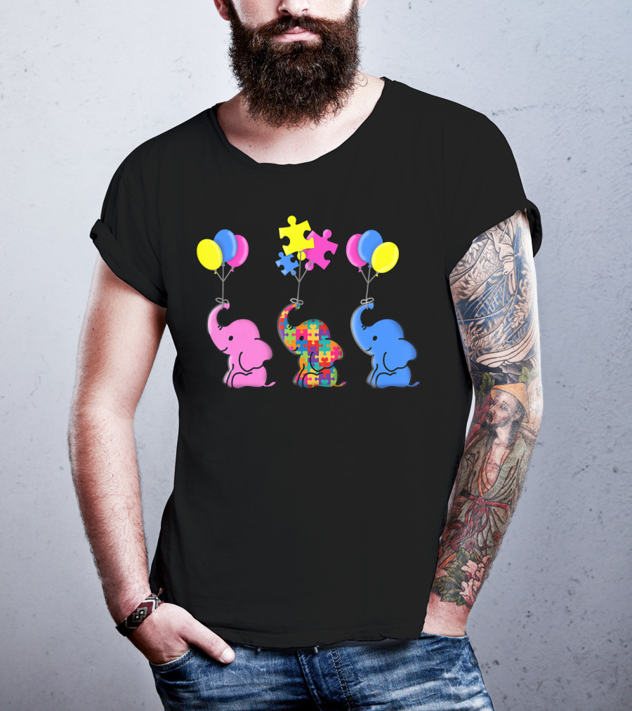 Autism Awareness Elephant Balloons Puzzle T-Shirt