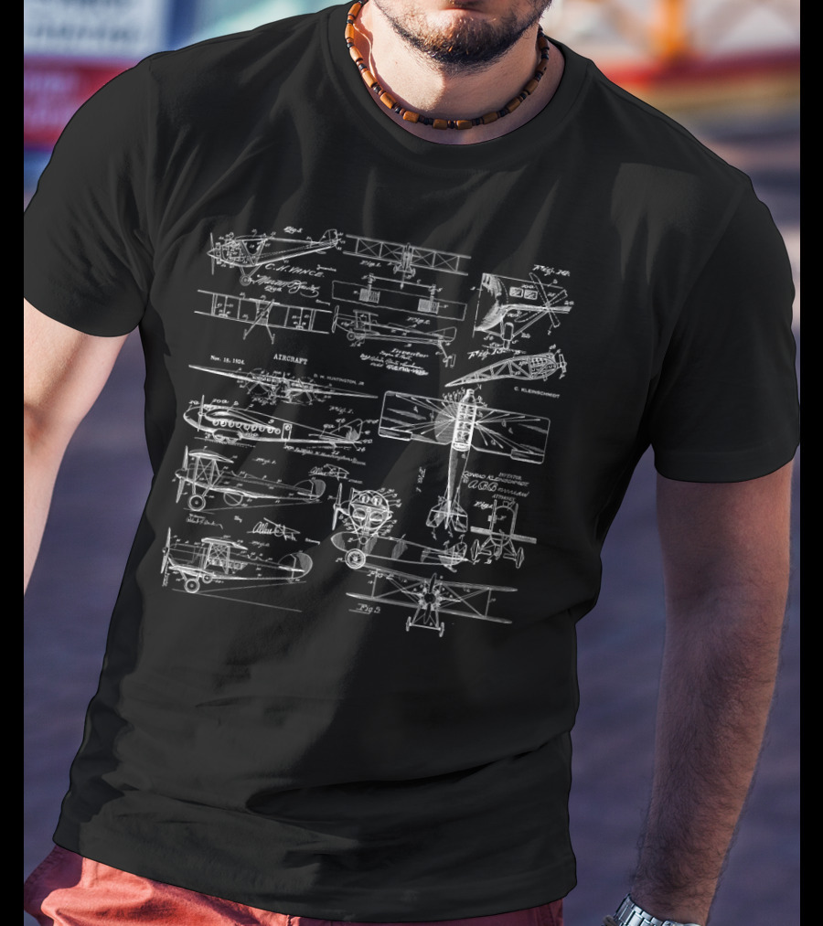 Aircraft Biplane Blueprint Patent Drawings 1924 Curtis Wright Aero T-Shirt