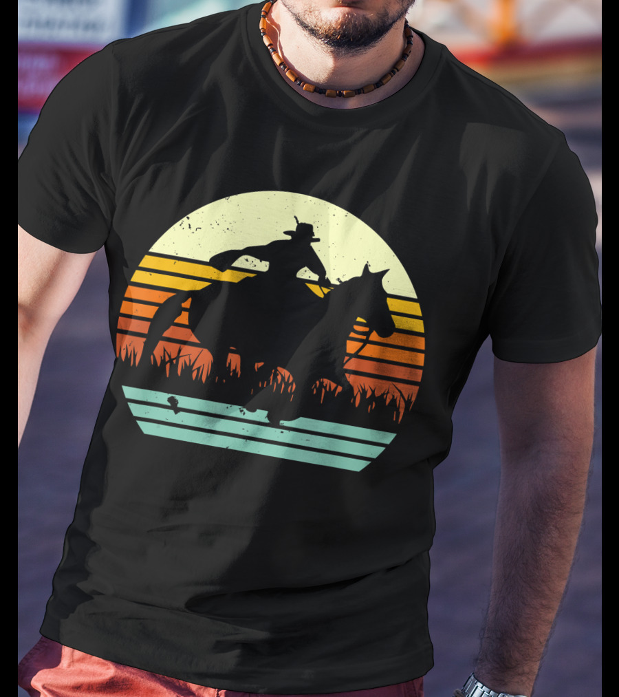 Barrel Racing Retro Sunset Galloping Horse T-Shirt
