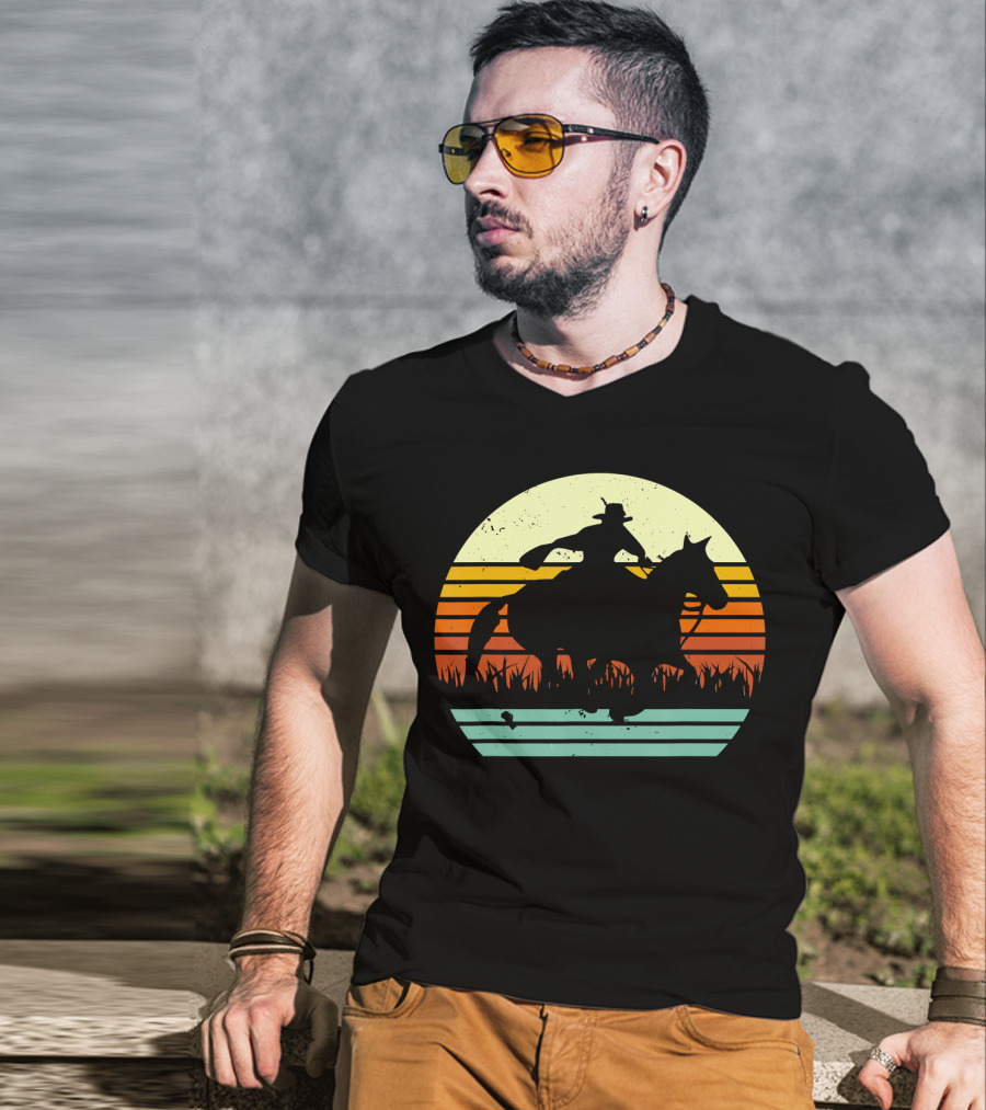 Barrel Racing Retro Sunset Galloping Horse T-Shirt