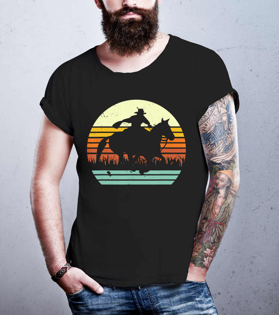 Barrel Racing Retro Sunset Galloping Horse T-Shirt